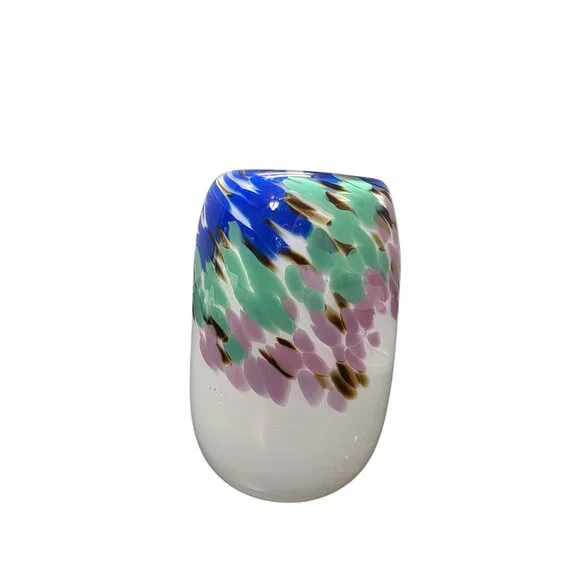 Hand Blown Vintage Art Glass Blue Swirl Glass Vase Signed Jon Silverman 7”